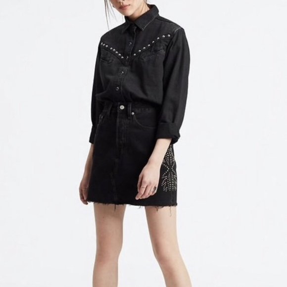 Levi’s Studded Skirt Black Denim Size 27 New With Tags - Picture 2 of 10